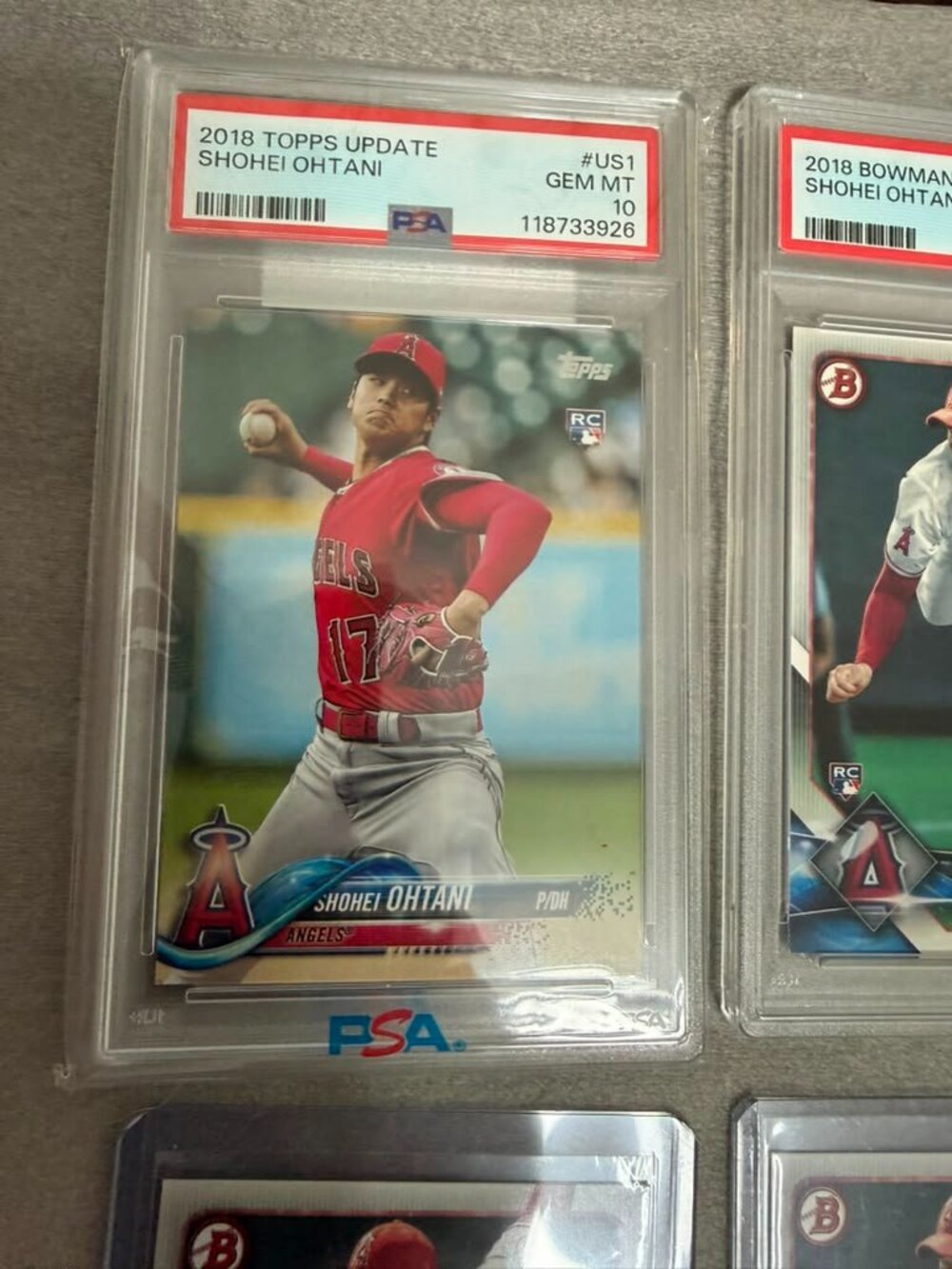 Shohei Ohtani 2018 Rookie Card Lot – Topps Update #US1 + Bowman #49 – PSA 10 - Picture 3 of 5